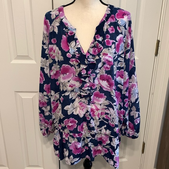 Jones New York Floral Blouse - Pink and Blue - Picture 1 of 8